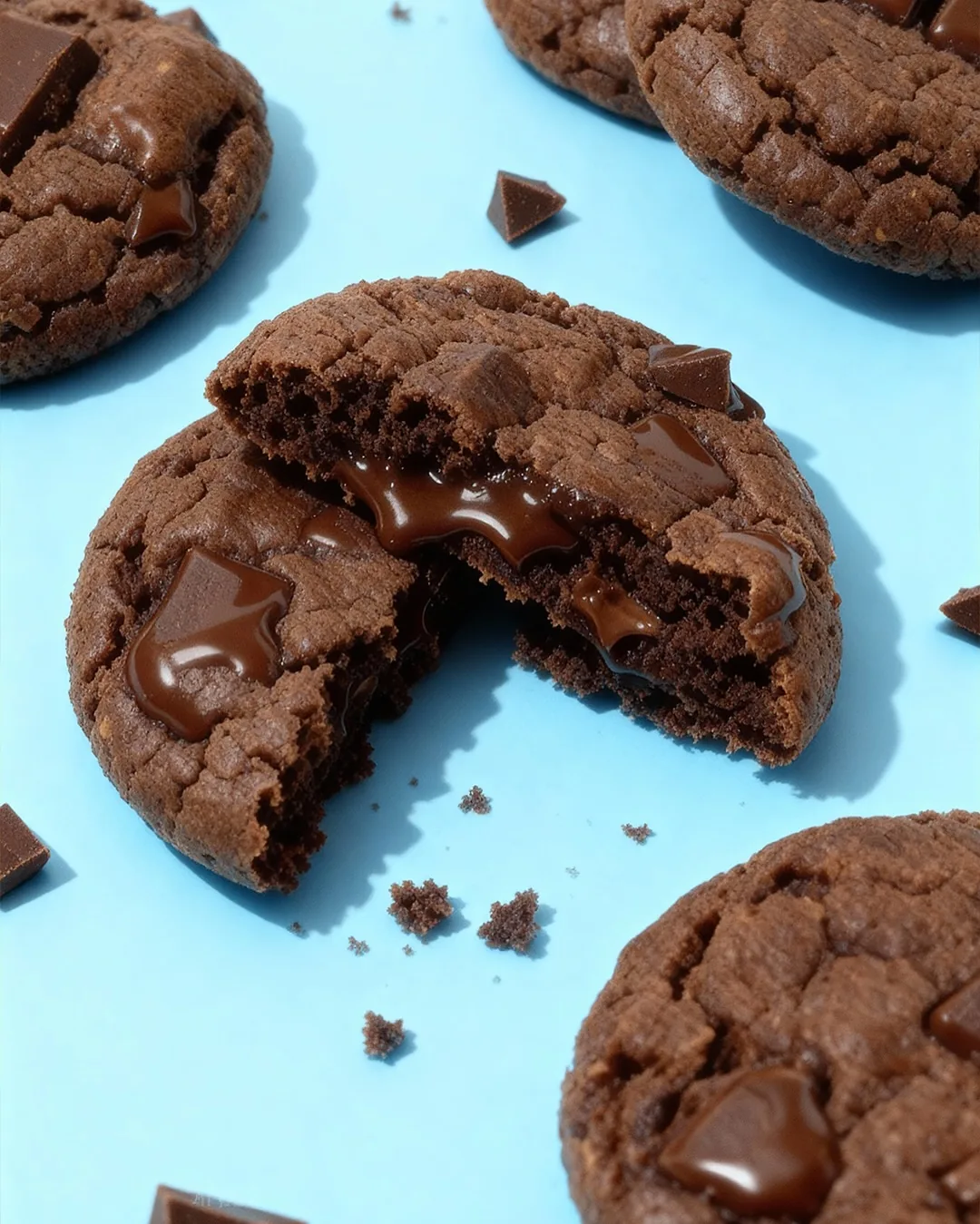 A freshly baked FES cookie, cross-sectioned to show the gooey molten centre