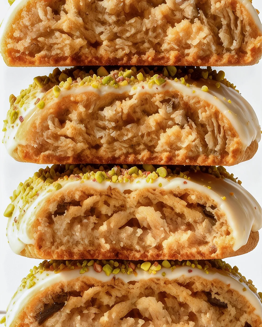 A freshly baked FES cookie, cross-sectioned to show the gooey molten centre